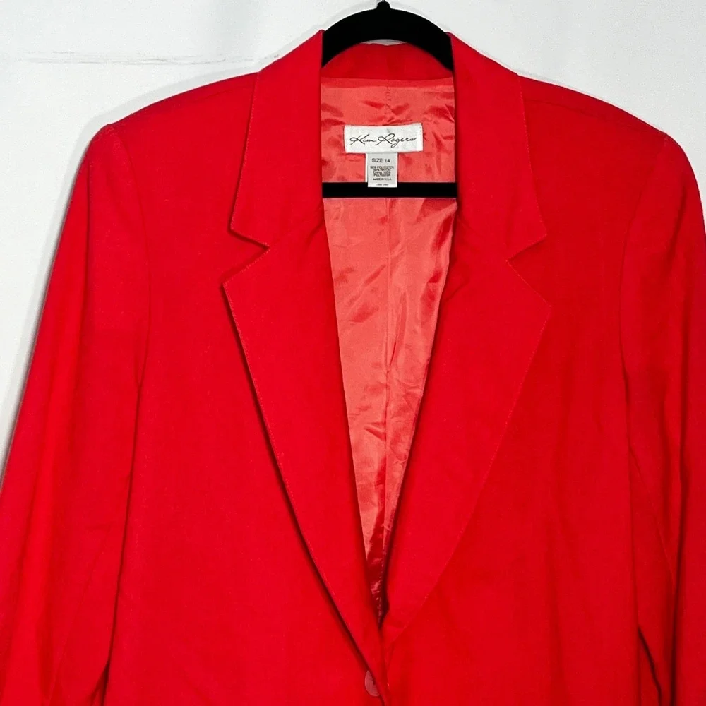 Kim Rogers Womens Coral Two Button‎ Blazer Jacket Size 14 Made in USA 41202